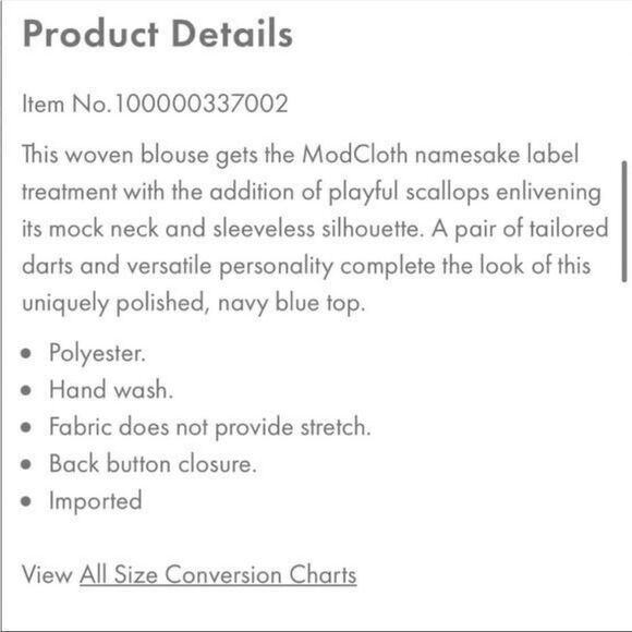 Modcloth Outstanding Scallops Sleeveless Blouse Navy Blue 4X - Picture 11 of 12